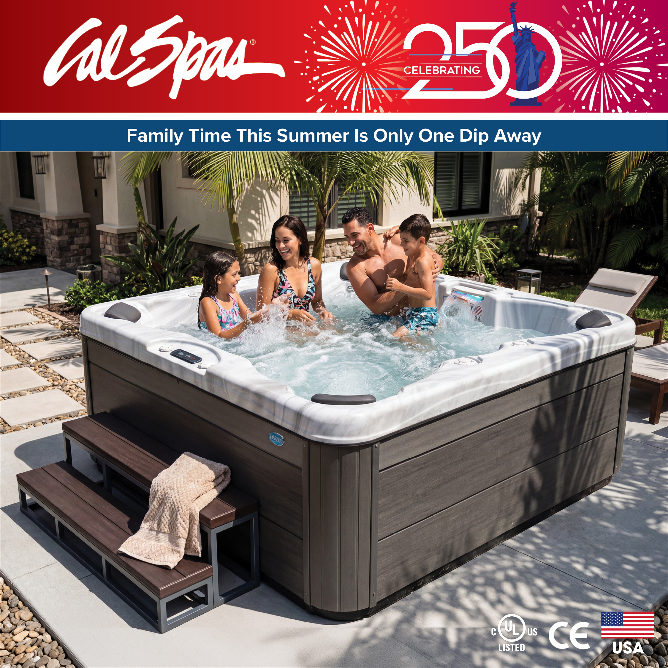 Calspas hot tub being used in a family setting - Oceanview